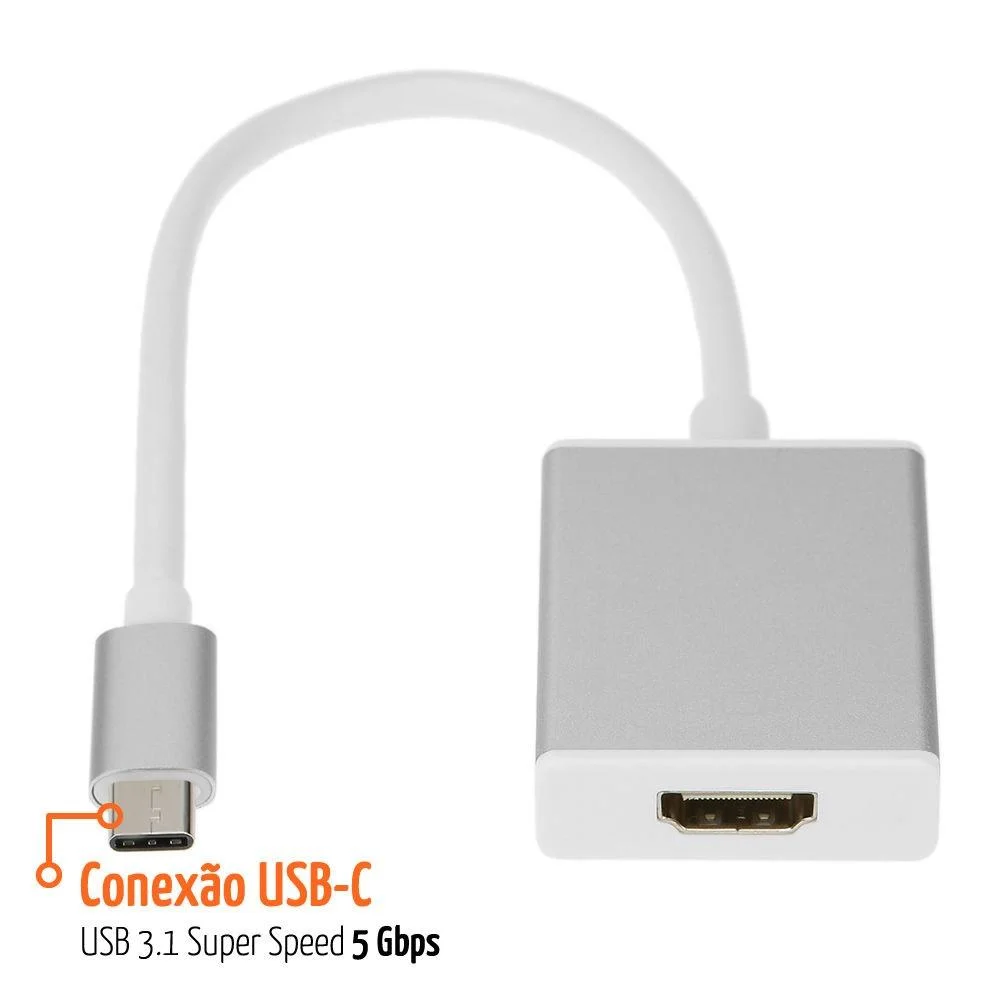 Imagem 5 de 5 do produto Cabo Adaptador USB Tipo C Macho Para HDMI Femea Storm Adap0056 Branca