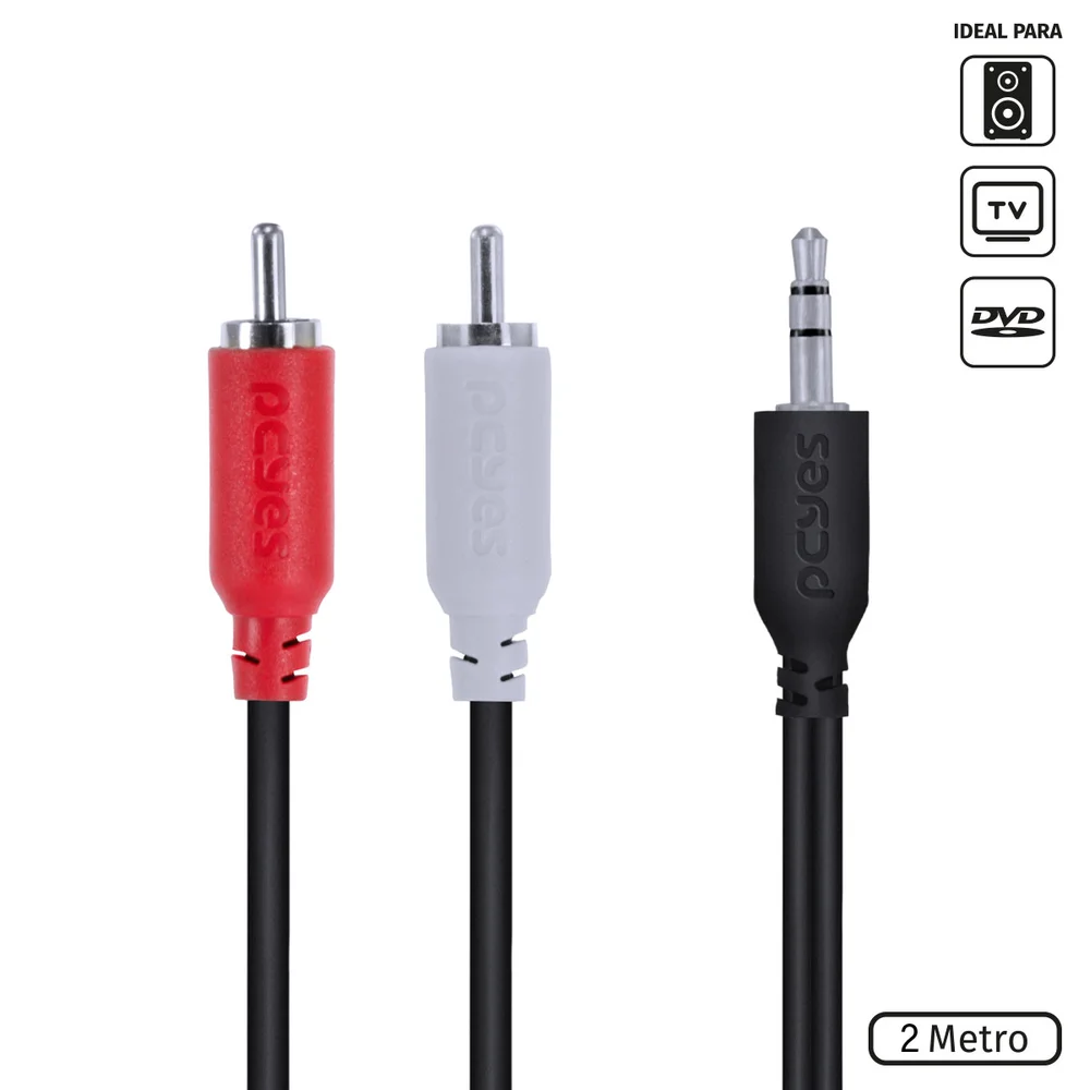Imagem 5 de 5 do produto Cabo De Áudio 2 RCA Para P2 3.5mm, PCYES 28awg, Puro Cobre, 2M - P2r35-2