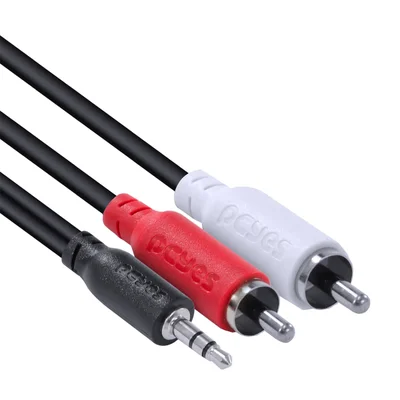 Cabo De Áudio 2 Rca Macho Para P2 3.5mm Macho 28awg Puro Cobre 1 Metro - P2r35-1