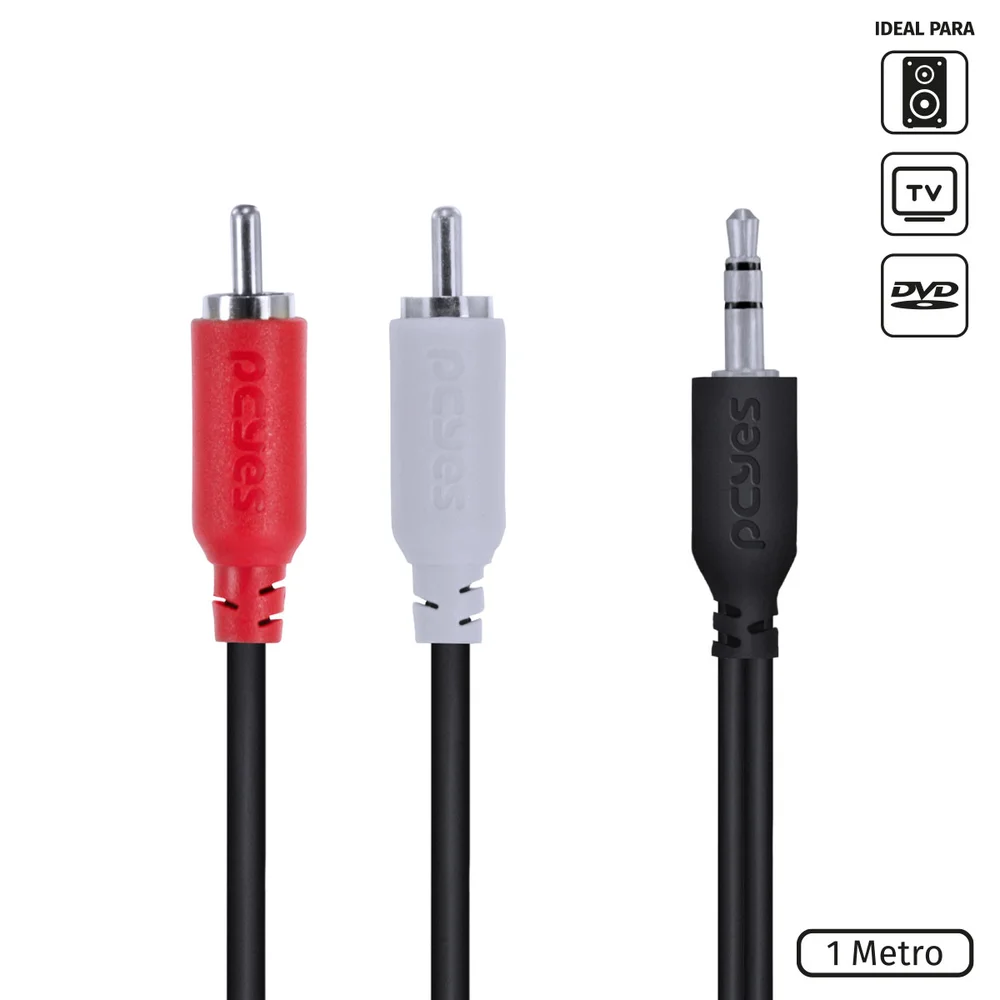 Imagem 4 de 5 do produto Cabo De Áudio 2 Rca Macho Para P2 3.5mm Macho 28awg Puro Cobre 1 Metro - P2r35-1
