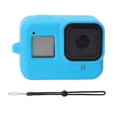 Capa Em Silicone Azul + Cordão Para Gopro 8 Black