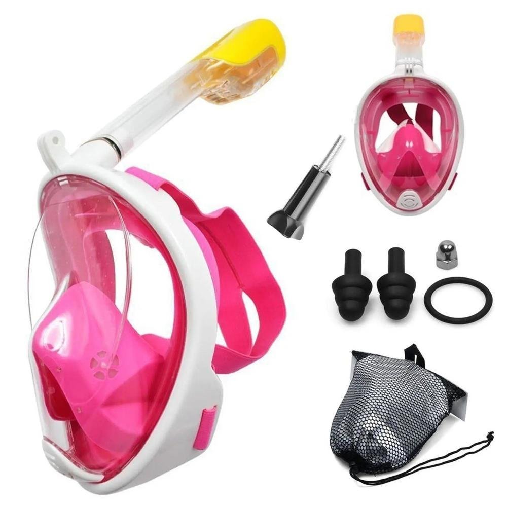 Máscara De Mergulho Snorkel Rosa Com Adaptador Para Gopro - S/m