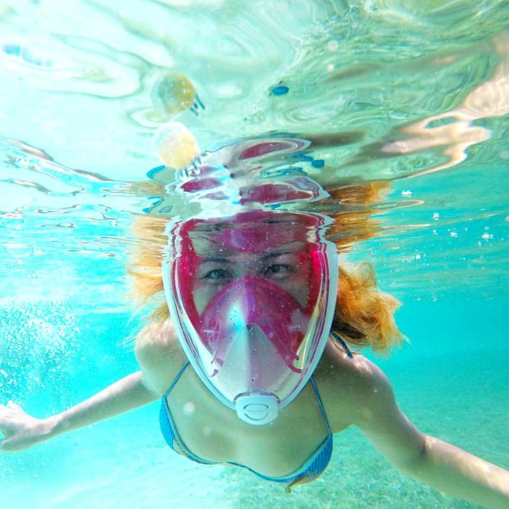 Máscara De Mergulho Snorkel Rosa Com Adaptador Para Gopro - S/m