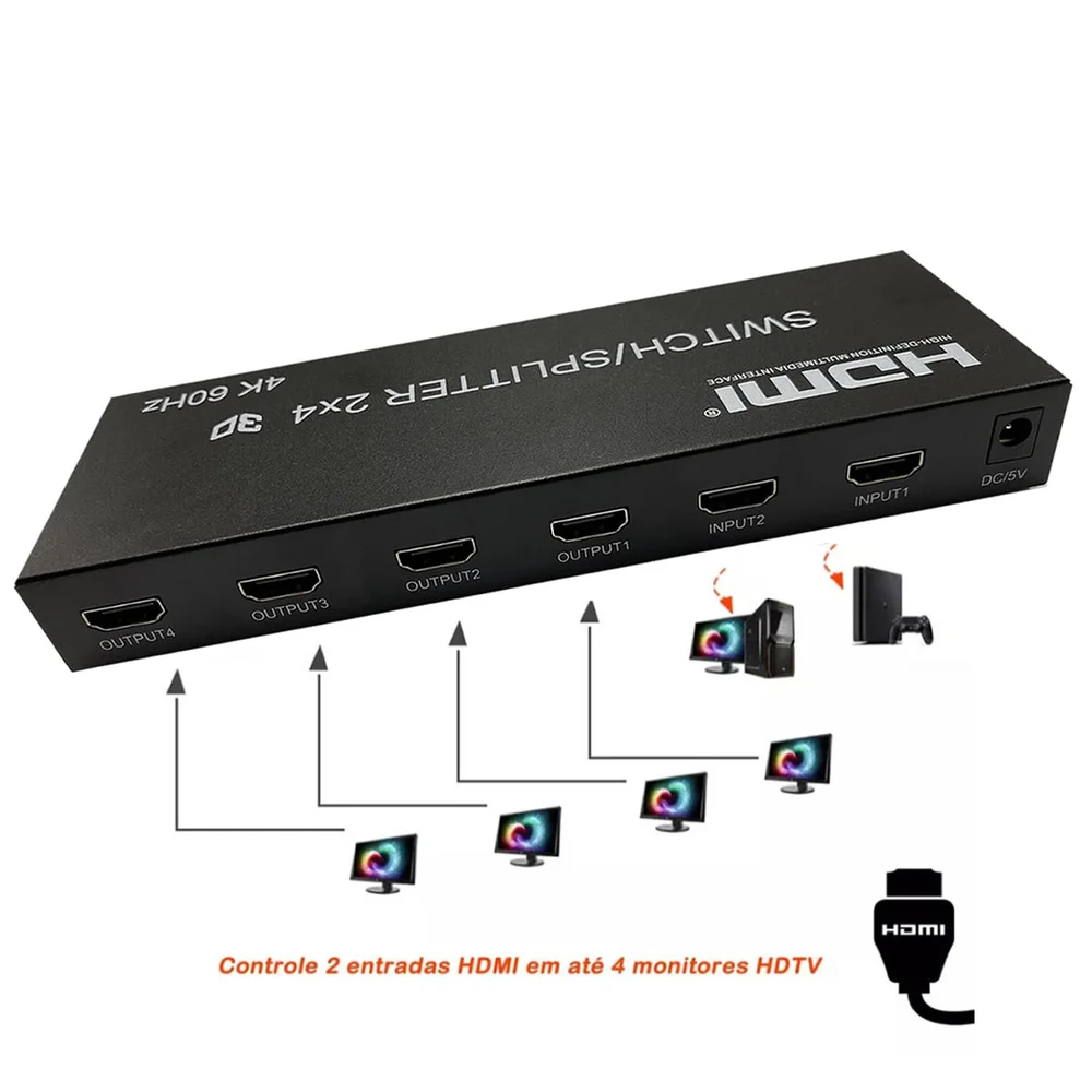 Imagem 5 de 5 do produto Matrix HDMI 2 X 4 Splitter E Switcher Ultra Hd 3d Wincabos
