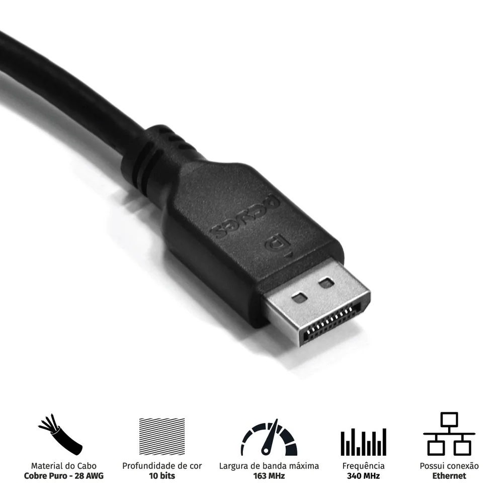Imagem 3 de 5 do produto Cabo DisplayPort Macho Para DisplayPort Macho Pcyes, 2M, V1.2 - PDPM-2