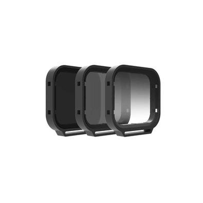Este conjunto de filtros Pgytech para as câmeras Hero 6 Black, Hero 5 Black e Hero (2018)‚ composto por 4 filtros de Densidade Neutra (ND4, ND8, ND16,