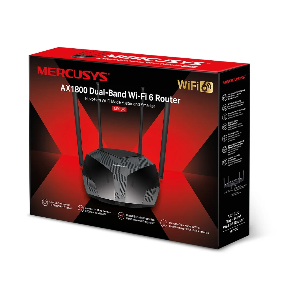 Imagem 5 de 5 do produto Roteador Mercusys Wi-Fi 6 Dual Band, 1800mbps, Ofdma Mu-Mimo, WPA3, BSS, IPV6, VPN – MR70X