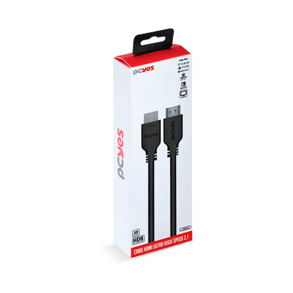 Imagem 5 de 5 do produto Cabo de Vídeo HDMI Pcyes, Ultra 2.1 28AWG, Puro Cobre, 8K, 1M - PHM21-1