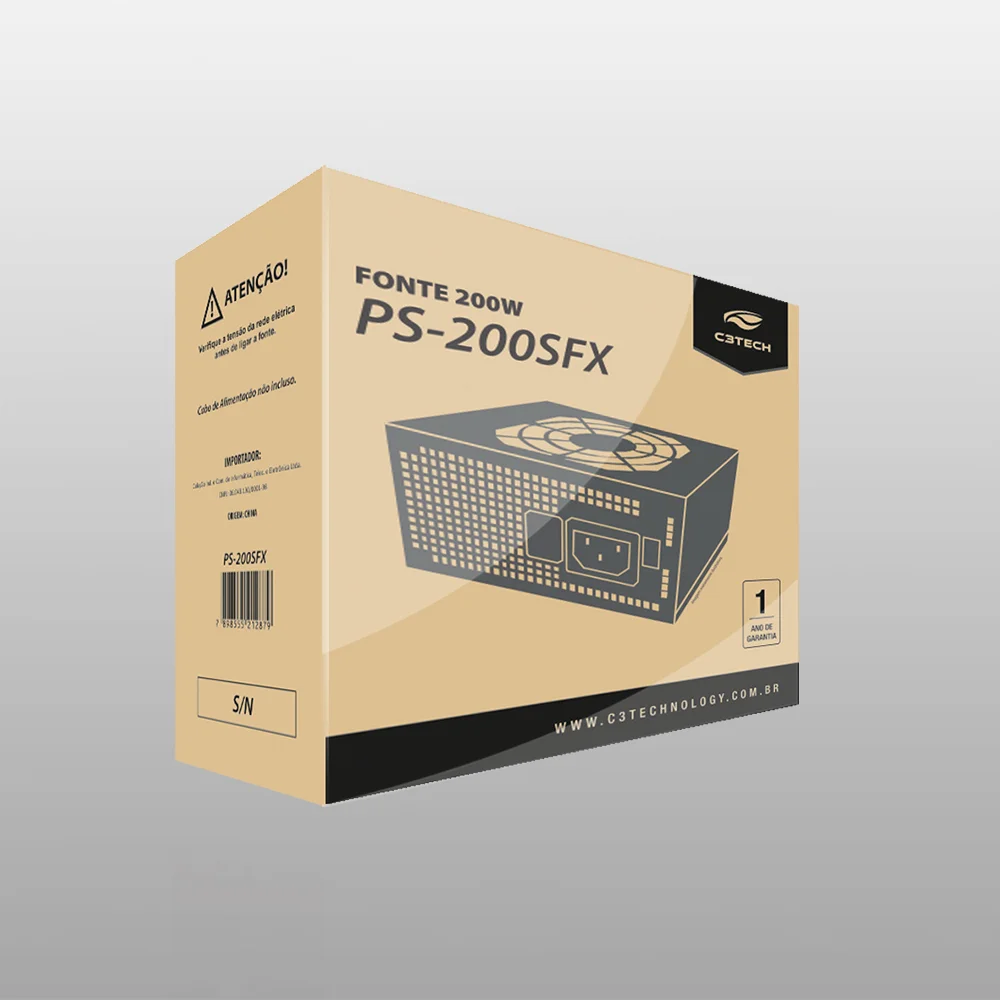 Fonte C3Tech DT-100BK, 200W, Para Gabinete, Sem Cabo, PS-200SFX Fonte C3Tech DT-100BK, 200W, Para Gabinete, Sem Cabo, PS-200SFX