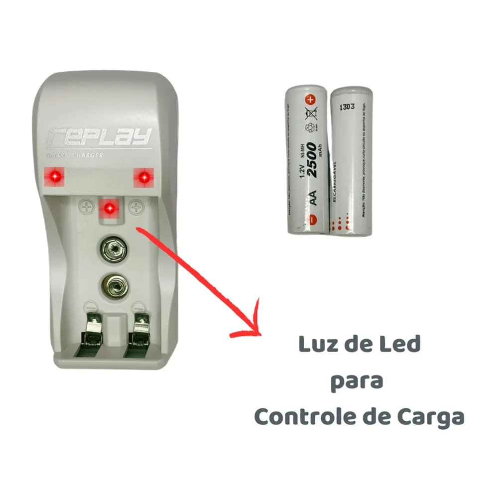 Carregador De Pilhas Replay, Com 2 Pilhas, Aa, 2500mah Aa/aaa, Bateria 03o134