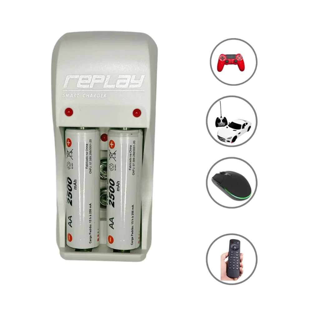 Carregador De Pilhas Replay, Com 2 Pilhas, Aa, 2500mah Aa/aaa, Bateria 03o134