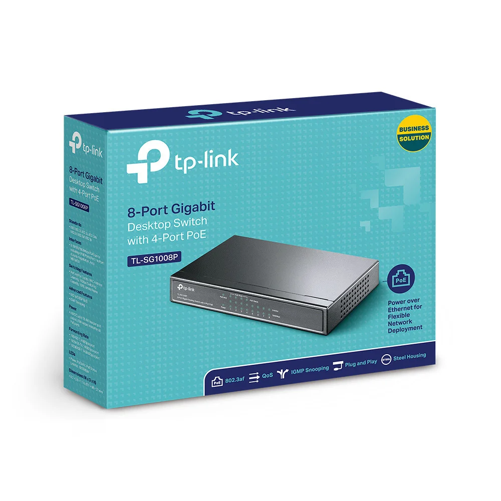 Imagem 2 de 5 do produto Switch 8 Portas Tp-link Tl-sg1008p 4 Portas Poe  Gigabit 10/100/1000mbps Rack