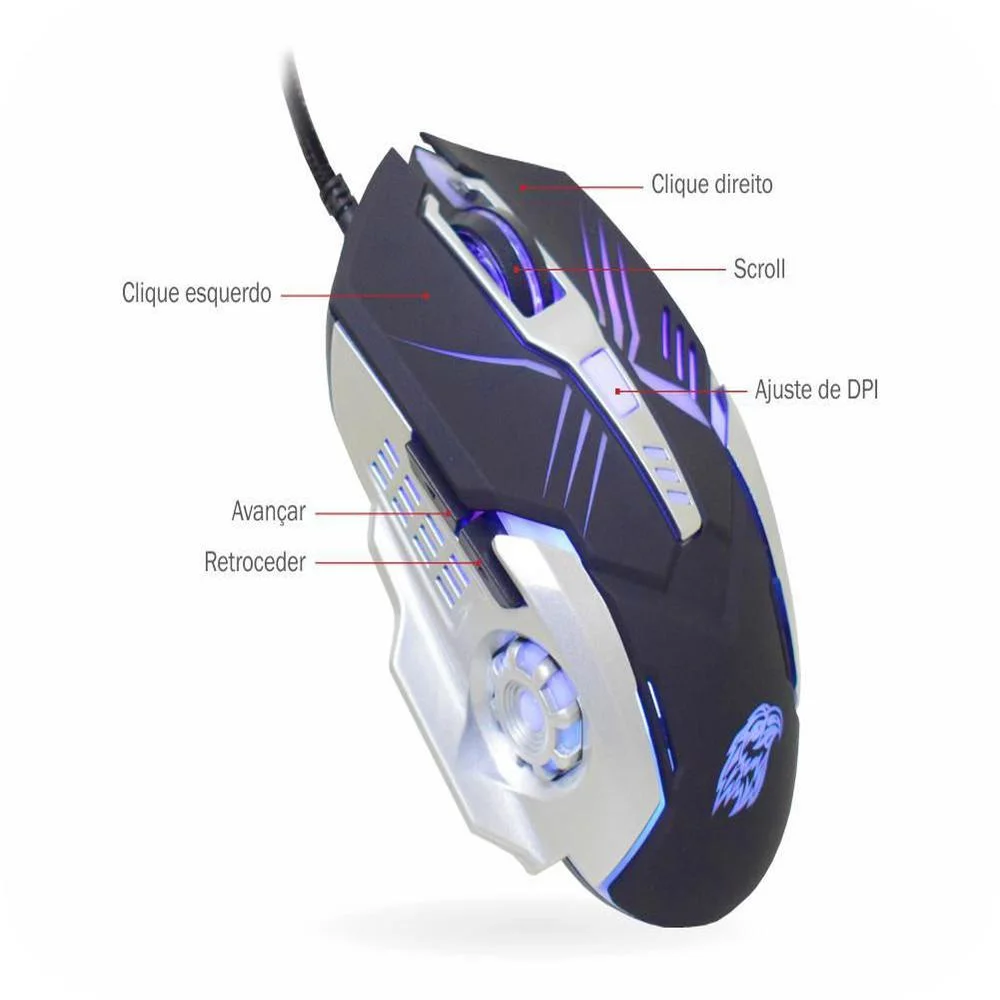 Imagem 2 de 5 do produto Mouse Gamer K-Mex Motobot, 2400 DPI, Com LED RGB, 6 Botões - MO-T436