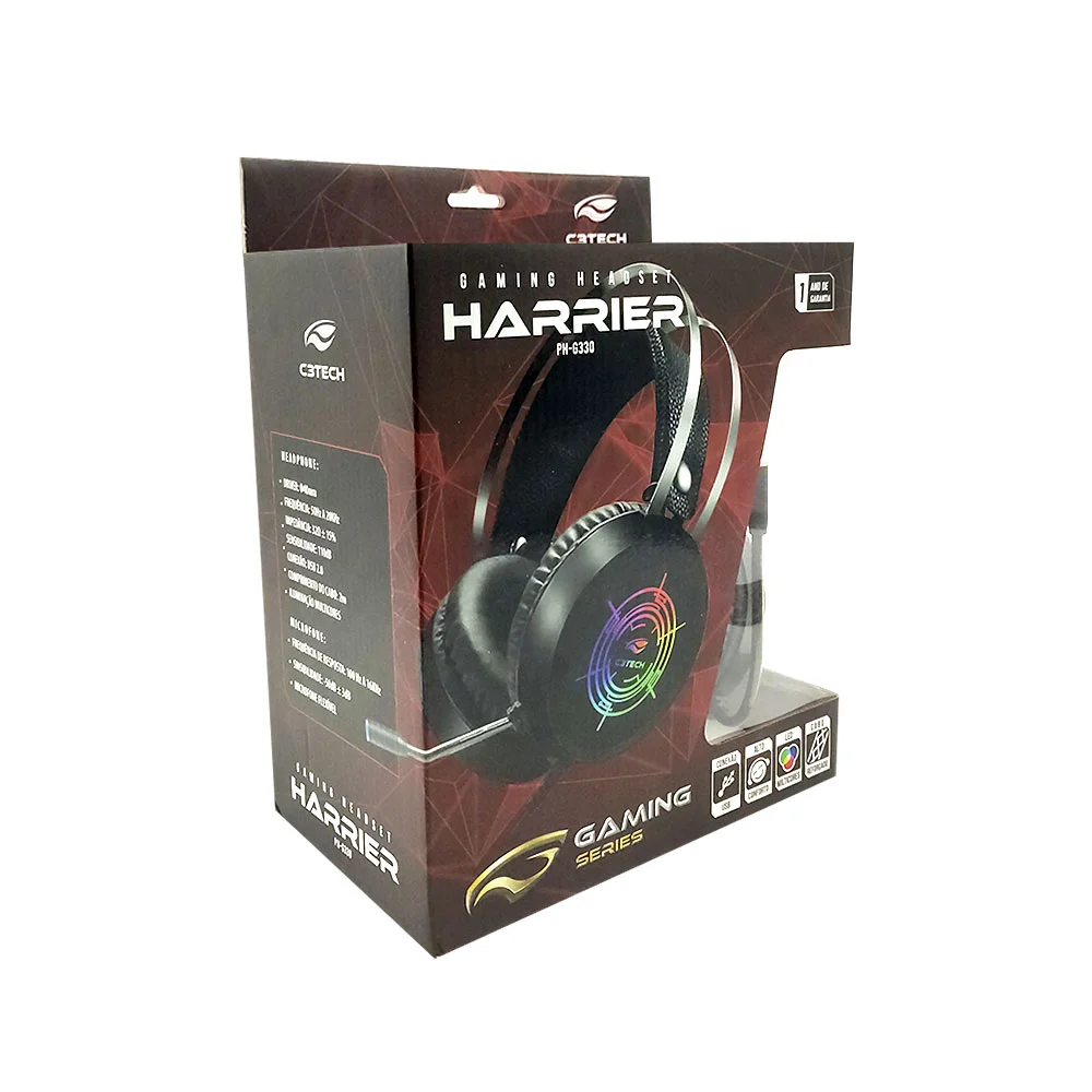Imagem 2 de 5 do produto Headset Gamer, C3Tech, Harrier Ii, Rgb, Com Microfone, Usb, Ph-g330bkv2