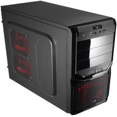 V3X é um gabinete clássico da Aerocool, tipo Mid Tower com uma lateral em acrílico, para poder ver o interior e expor os equipamentos.Suporta fan na p