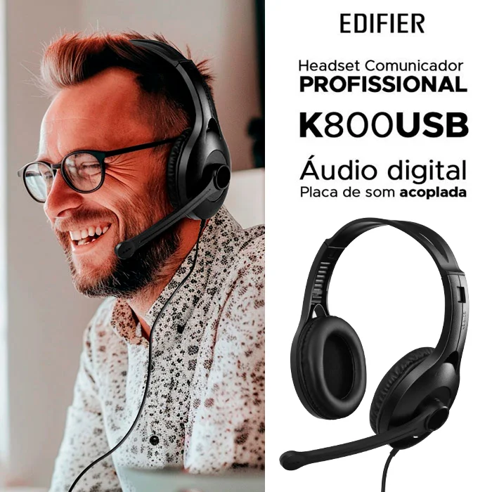 Imagem 3 de 5 do produto Fone De Ouvido Headset Edifier K800 Over Ear Com Microfone Para Pc E Conexão Usb Preto