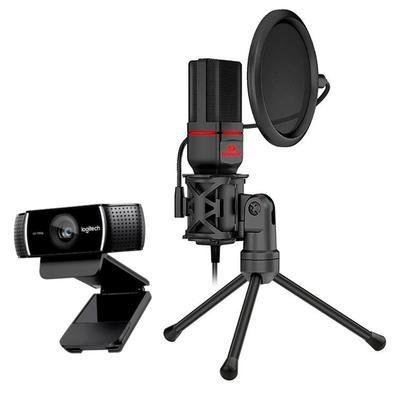 Kit Stream Webcam Logitech C922 + Microfone Condensador Redragon Seyfert