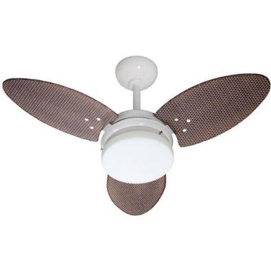 Ventilador Ventura Branco Rattan 110V 3 Pás Tabaco