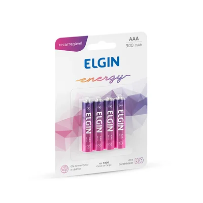 Pilha Recarregável AAA Elgin Ni-MH -900mAh, Blister Com 4 Unidades - 82169