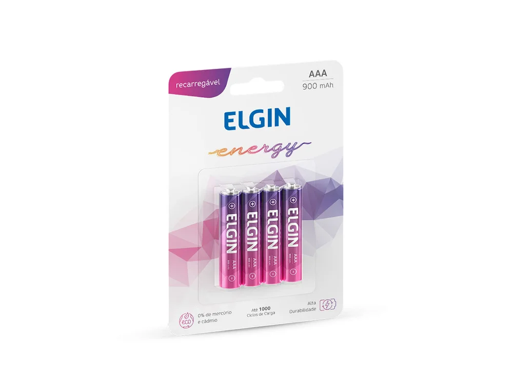 Pilha Recarregável AAA Elgin Ni-MH -900mAh, Blister Com 4 Unidades - 82169
