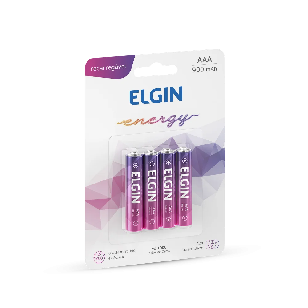Pilha Recarregável AAA Elgin Ni-MH -900mAh, Blister Com 4 Unidades - 82169
