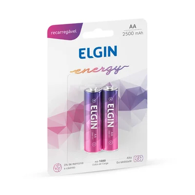 Pilha Recarregável AA Elgin, 2 Unidades, 2500 mAh - 82172