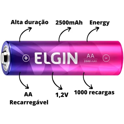 Pilha Recarregável AA Elgin, 2 Unidades, 2500 mAh - 82172 — foto 3
