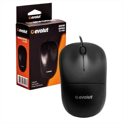 Mouse Office, Com Fio, Evolut - EO-102BK