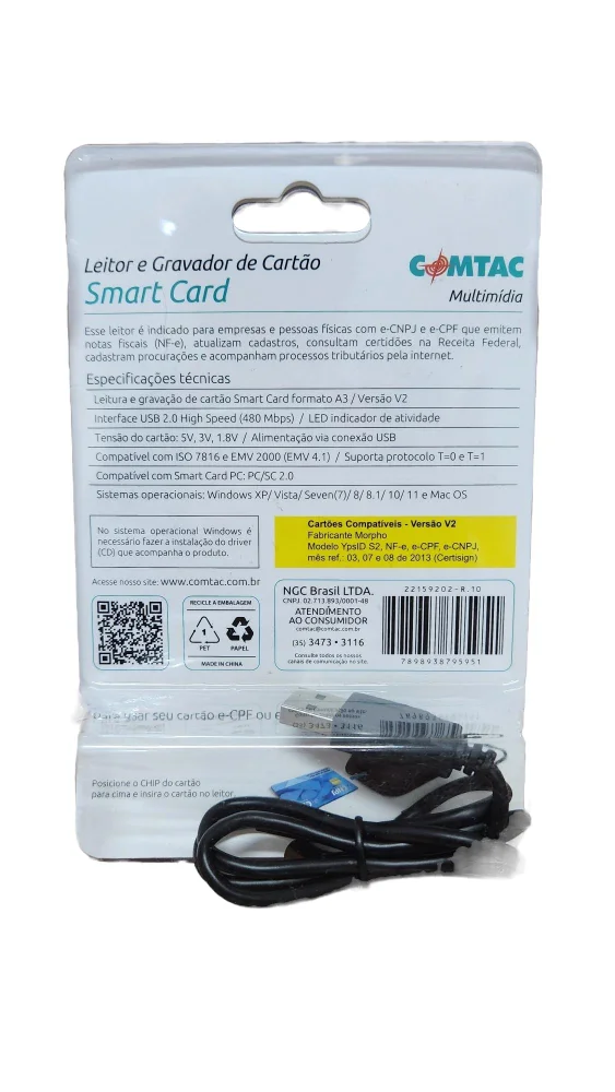 Leitor E Gravador De Cartao Comtac, Smart Card, USB, 30541e60-6fb3-4e 12-899b, Preto Leitor E Gravador De Cartao Comtac, Smart Card, USB, 30541e60-6fb3-4e 12-899b, Preto