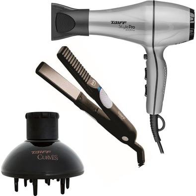 Kit Taiff - Secador Style Prata Pro 2000w 220v + Prancha Look Ion 200ºc Bivolt + Difusor De Ar Curves