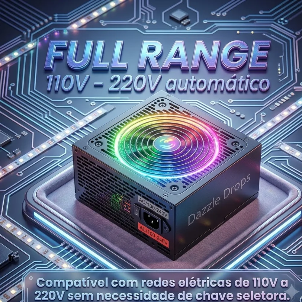 Imagem 4 de 5 do produto Fonte BRX Rainbow, 80 Plus, 550W, Bivolt, RGB