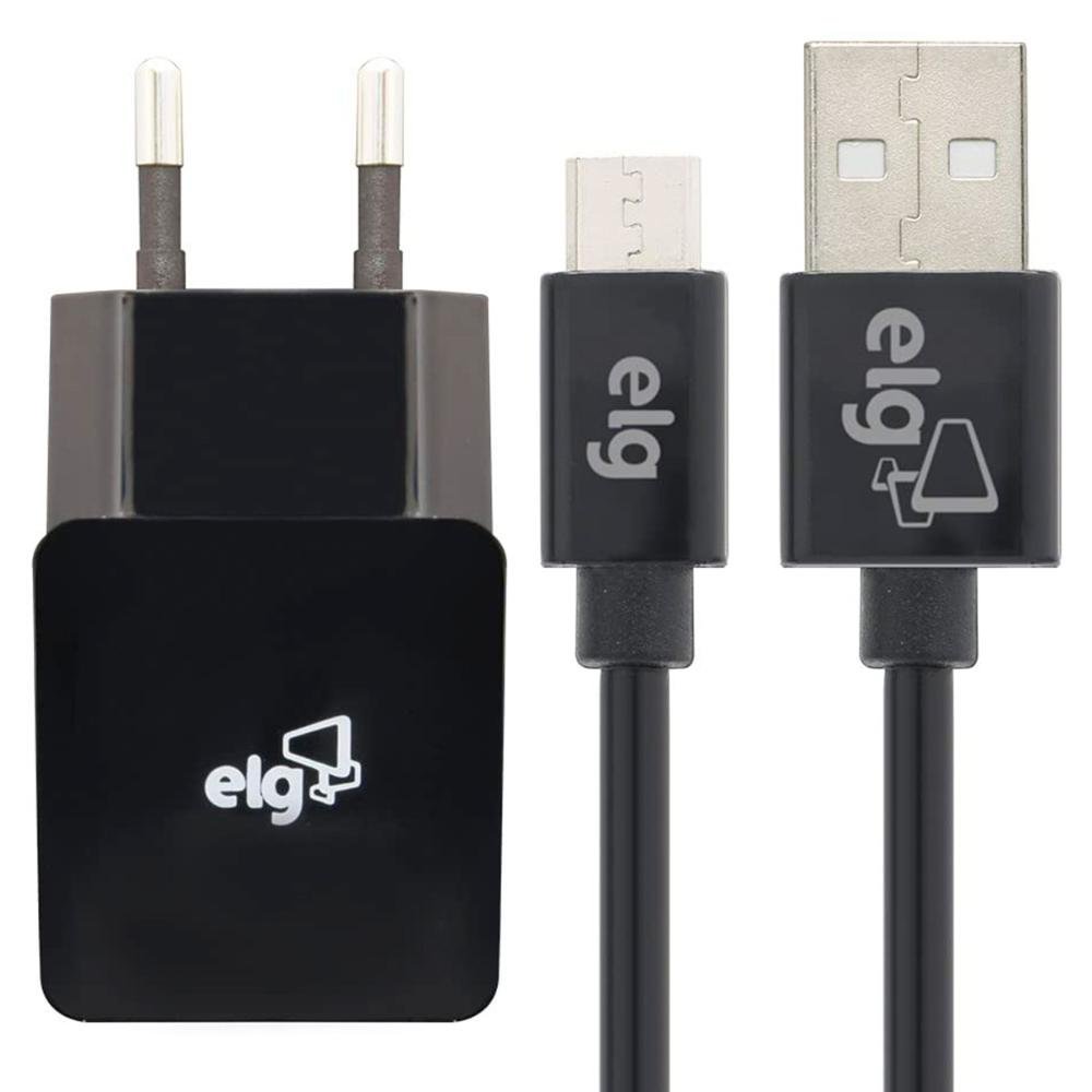 Kit Carregador De Parede Universal, Com Cabo Micro Usb De 1 Metro, Carga Rápida 2.4a 12w, Preto, Kt510wc, Elg