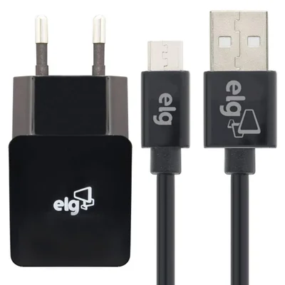Kit Carregador De Parede Universal, Com Cabo Micro Usb De 1 Metro, Carga Rápida 2.4a 12w, Preto, Kt510wc, Elg