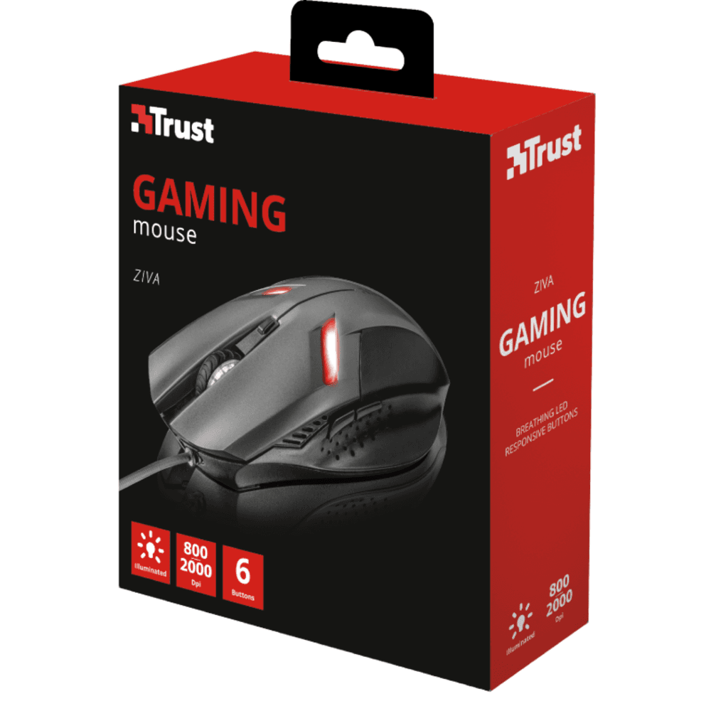 Imagem 2 de 5 do produto Mouse Usb Trust Gaming, Ziva 800/2000 Dpi, Preto