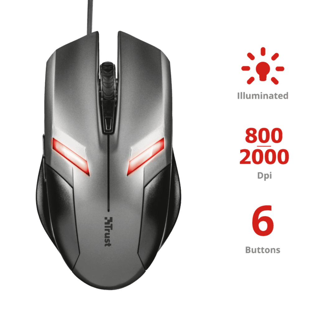 Imagem 5 de 5 do produto Mouse Usb Trust Gaming, Ziva 800/2000 Dpi, Preto