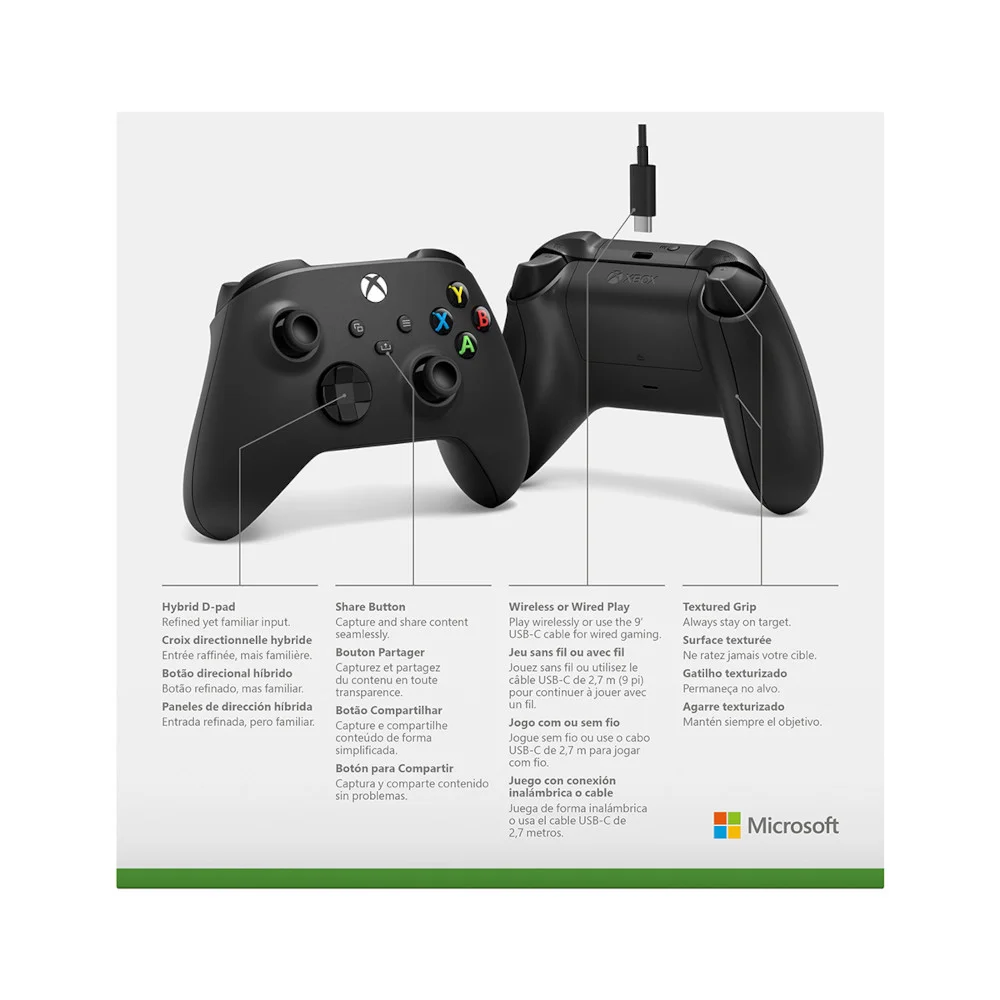 Imagem 2 de 5 do produto Controle Sem Fio Xbox, Cabo USB-C Para Xbox E PC, Preto - 1v8-00013