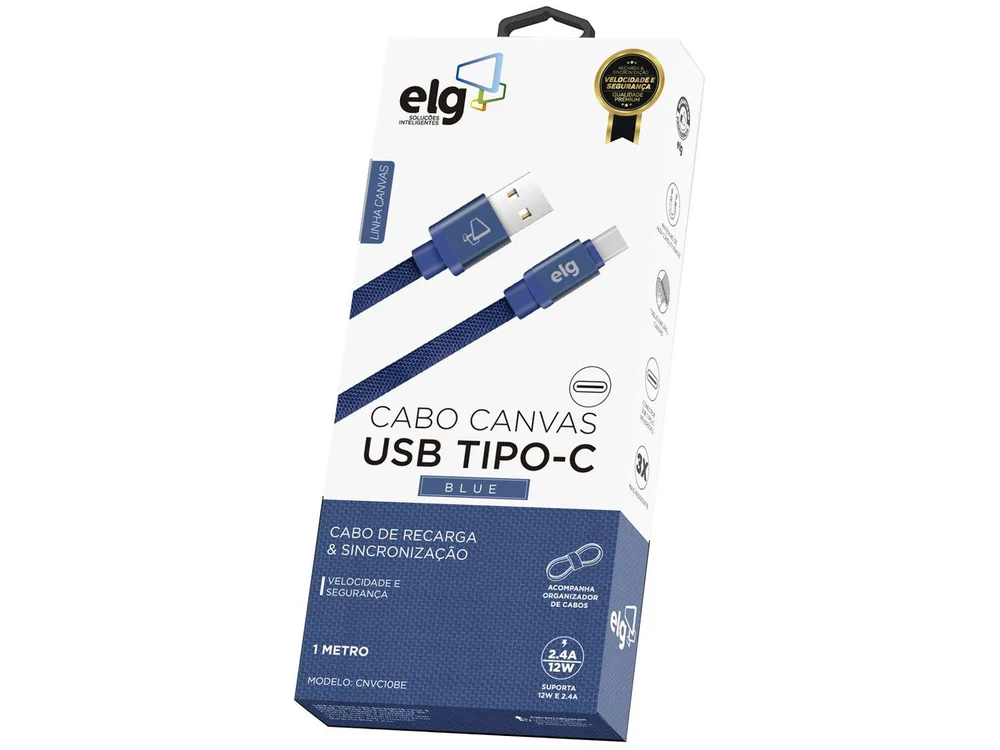Imagem 1 de 4 do produto Cabo De Dados Tipo-c 1m Cnvc10be Canvas Elg