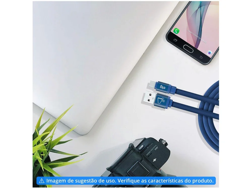 Imagem 4 de 4 do produto Cabo De Dados Tipo-c 1m Cnvc10be Canvas Elg
