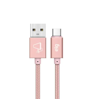 Cabo Usb Tipo-c, Carga Rápida 15w 3a, Nylon Trançado Flat, Ultra Flexível, 1 Metro, Rose Gold, Tc10brg, Elg