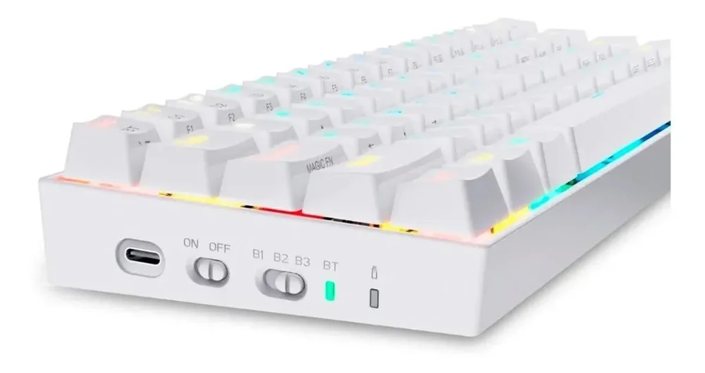Imagem 2 de 5 do produto Teclado Gamer 60% Sem Fio Redragon Draconic, Lunar White, Switch Outemu Mk2 Brown, ABNT2, Bluetooth 5.0 - K530RGB
