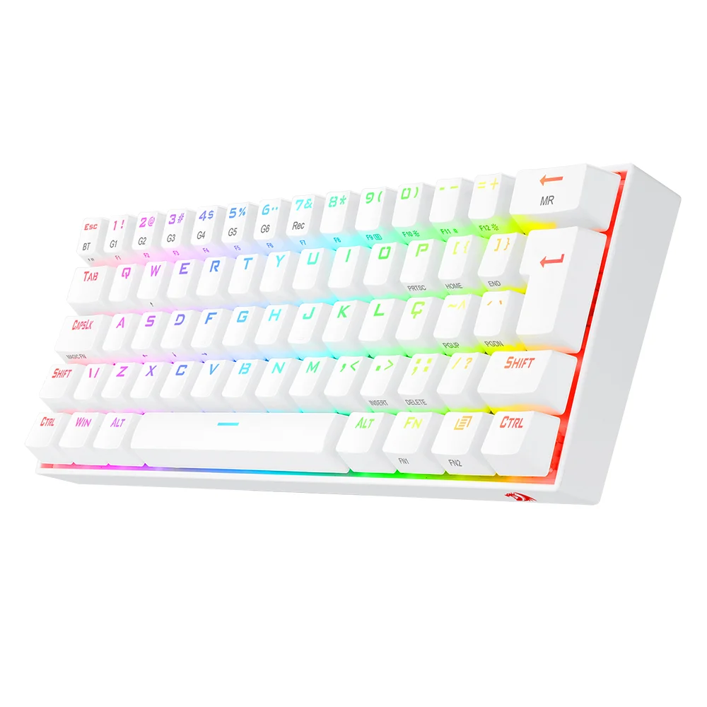 Imagem 3 de 5 do produto Teclado Gamer 60% Sem Fio Redragon Draconic, Lunar White, Switch Outemu Mk2 Brown, ABNT2, Bluetooth 5.0 - K530RGB