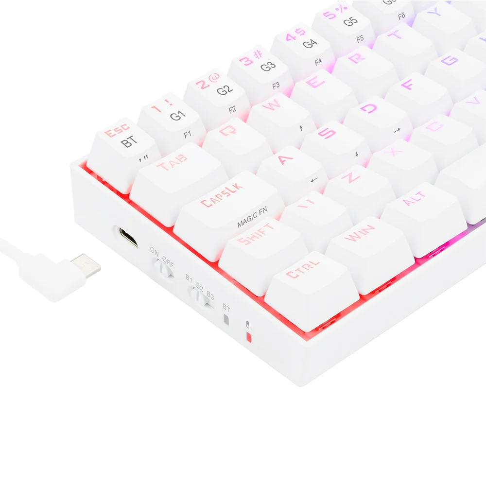 Imagem 4 de 5 do produto Teclado Gamer 60% Sem Fio Redragon Draconic, Lunar White, Switch Outemu Mk2 Brown, ABNT2, Bluetooth 5.0 - K530RGB