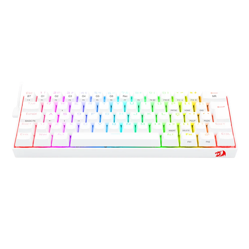 Imagem 5 de 5 do produto Teclado Gamer 60% Sem Fio Redragon Draconic, Lunar White, Switch Outemu Mk2 Brown, ABNT2, Bluetooth 5.0 - K530RGB