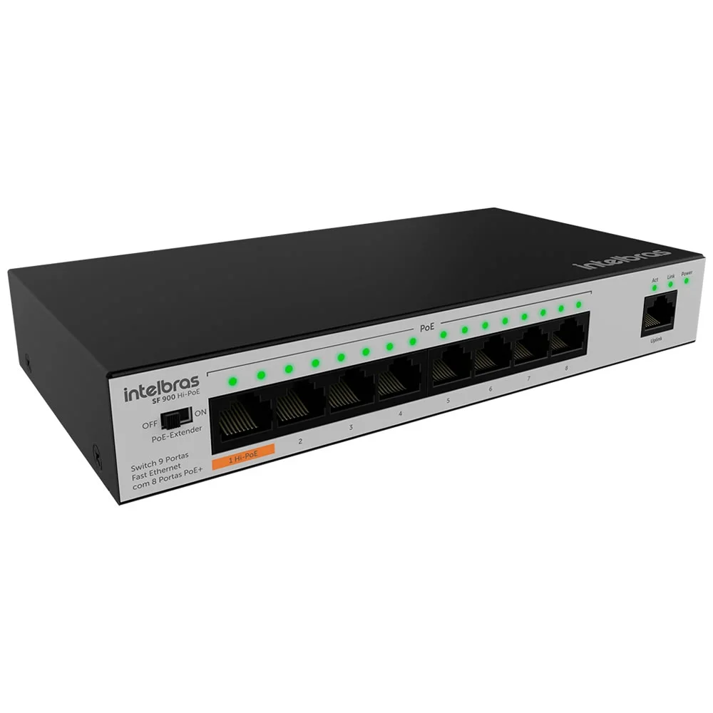 Imagem 4 de 5 do produto Switch Intelbras Hi Poe, 10/100Mbps, Fast Ethernet, 9 Portas - SF 900