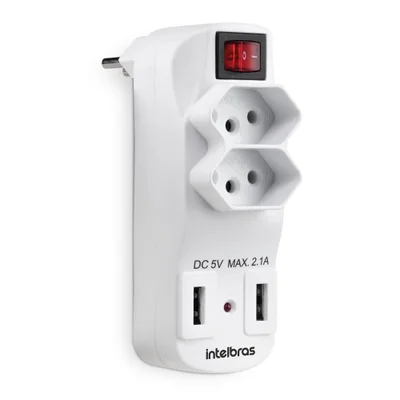 Cabo Adaptador 2 Tomadas E Carregador De 2 USB, Intelbras EAC 1002