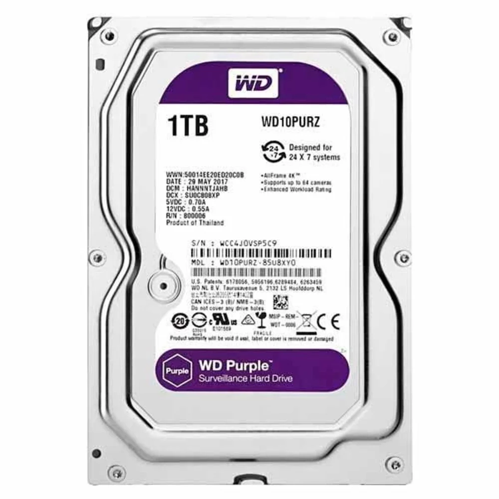 HD Interno WD 1TB Purple, 5400 RPM, SATA 3 - WD10PURZ HD Interno WD 1TB Purple, 5400 RPM, SATA 3 - WD10PURZ