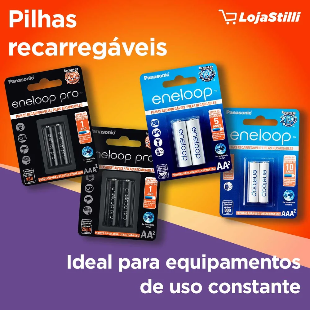Pilha Recarregável AAA Panasonic, 2 Unidades, 800mA - BK-4MCCE/2B Pilha Recarregável AAA Panasonic, 2 Unidades, 800mA - BK-4MCCE/2B
