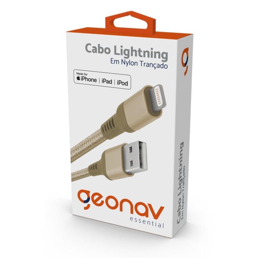 Imagem 2 de 3 do produto Cabo Lightning Essential, De Nylon Trançado, Geonav, Dourado