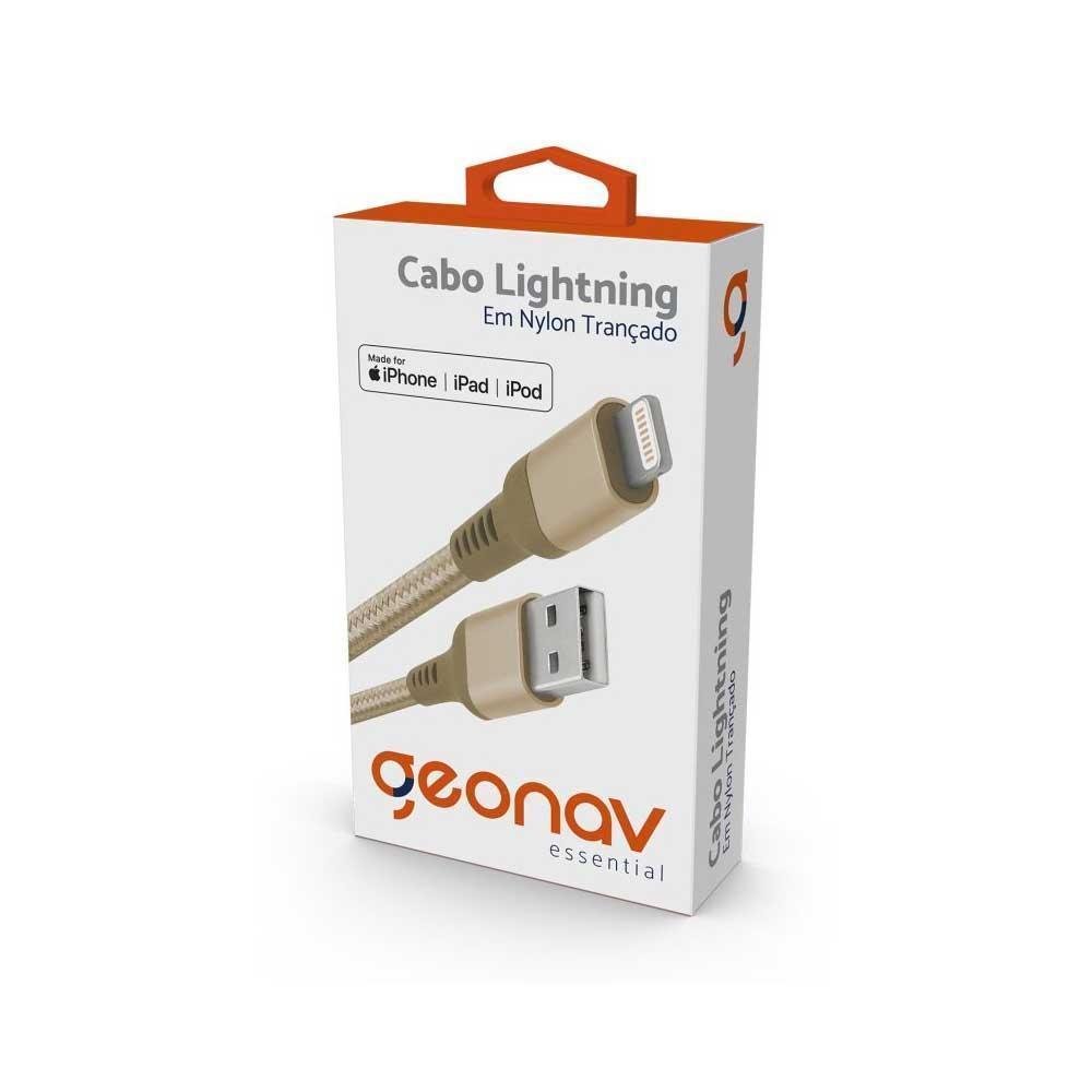 Imagem 3 de 3 do produto Cabo Lightning Essential, De Nylon Trançado, Geonav, Dourado