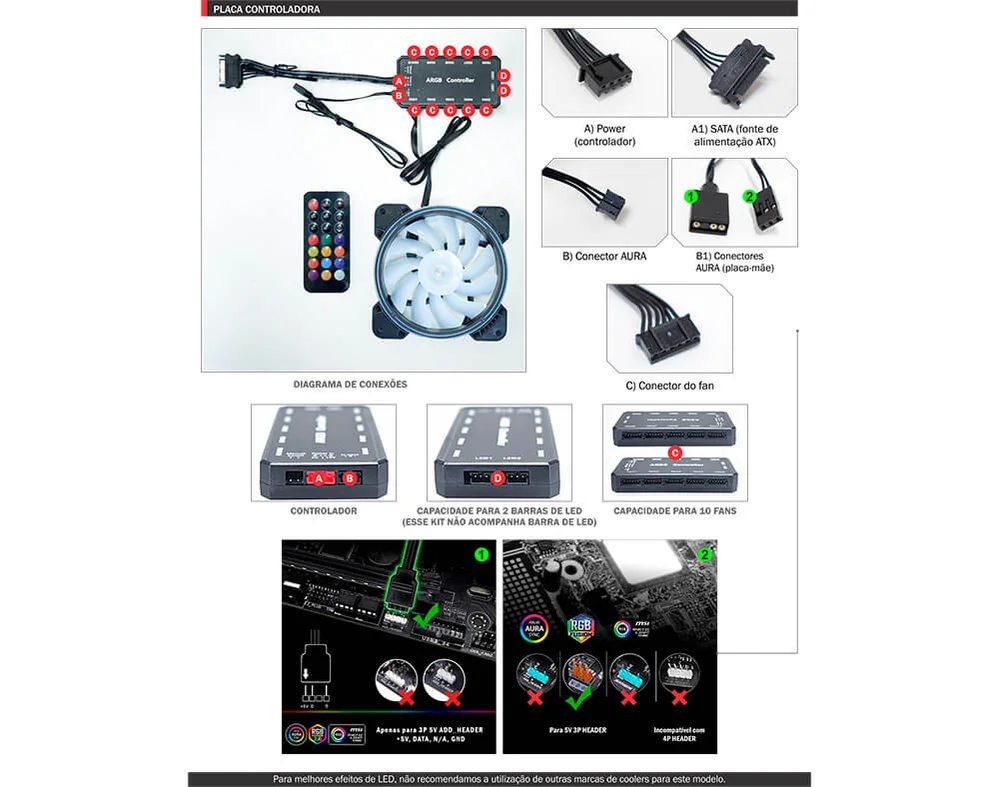 Kit Cooler FAN com 3 Unidades K-MEX, 120mm, ARGB Rainbow Super Storm - AK-AAE1 5